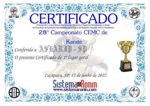 28º Campeonato CEMC de Karate - Certificado askarip 28º Campeonato CEMC de Karate - Certificado askarip